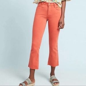Anthropologie Pilcro W27 High Rise Bootcut Denim Jeans Frayed Raw Hem Orange